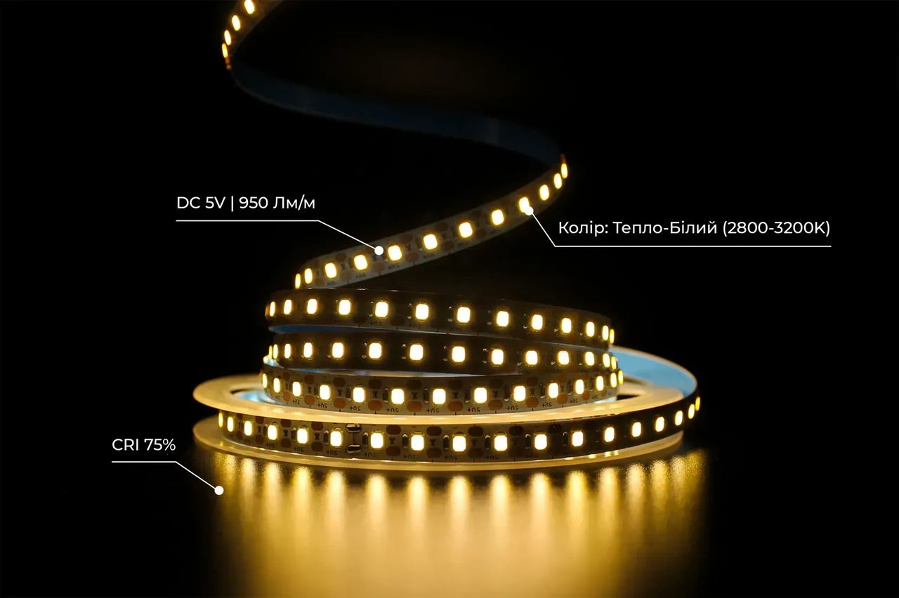 Світлодіодна LED стрічка 5вольт 12Вт 2835\120 IP20 Series "S" 4000К PROLUM 311005
