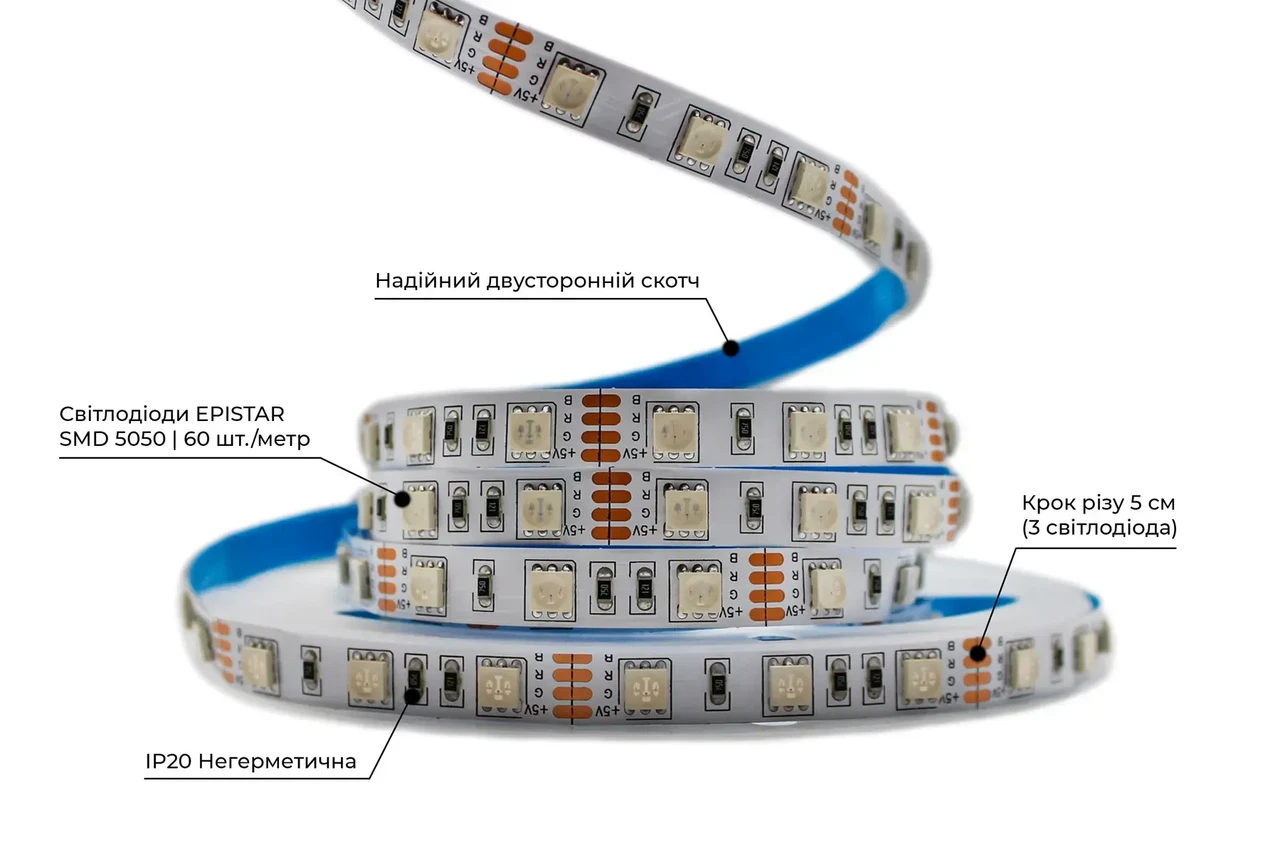 Світлодіодна LED стрічка RGB 5вольт 15Вт 5050\60 IP20 Series "S" PROLUM 311002о