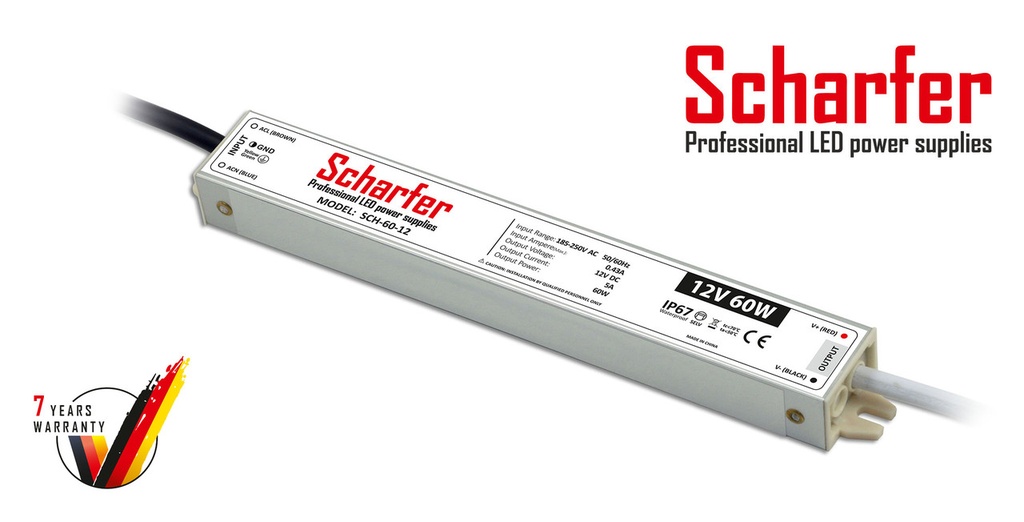 Блок живлення 12 вольт 60Вт 5,0А SCH-12-60 герметичний IP67 Professional LED power supplies Scharfer