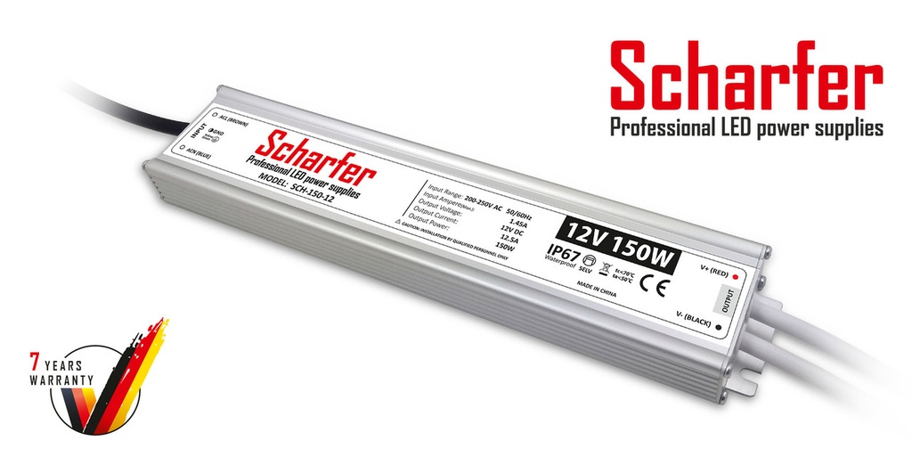 Блок живлення 12 вольт 150Вт 12,5А SCH-12-150 герметичний IP67 Professional LED power supplies Scharfer