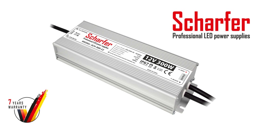 Блок живлення 12 вольт 300Вт 25А SCH-12-300 герметичний IP67 Professional LED power supplies Scharfer