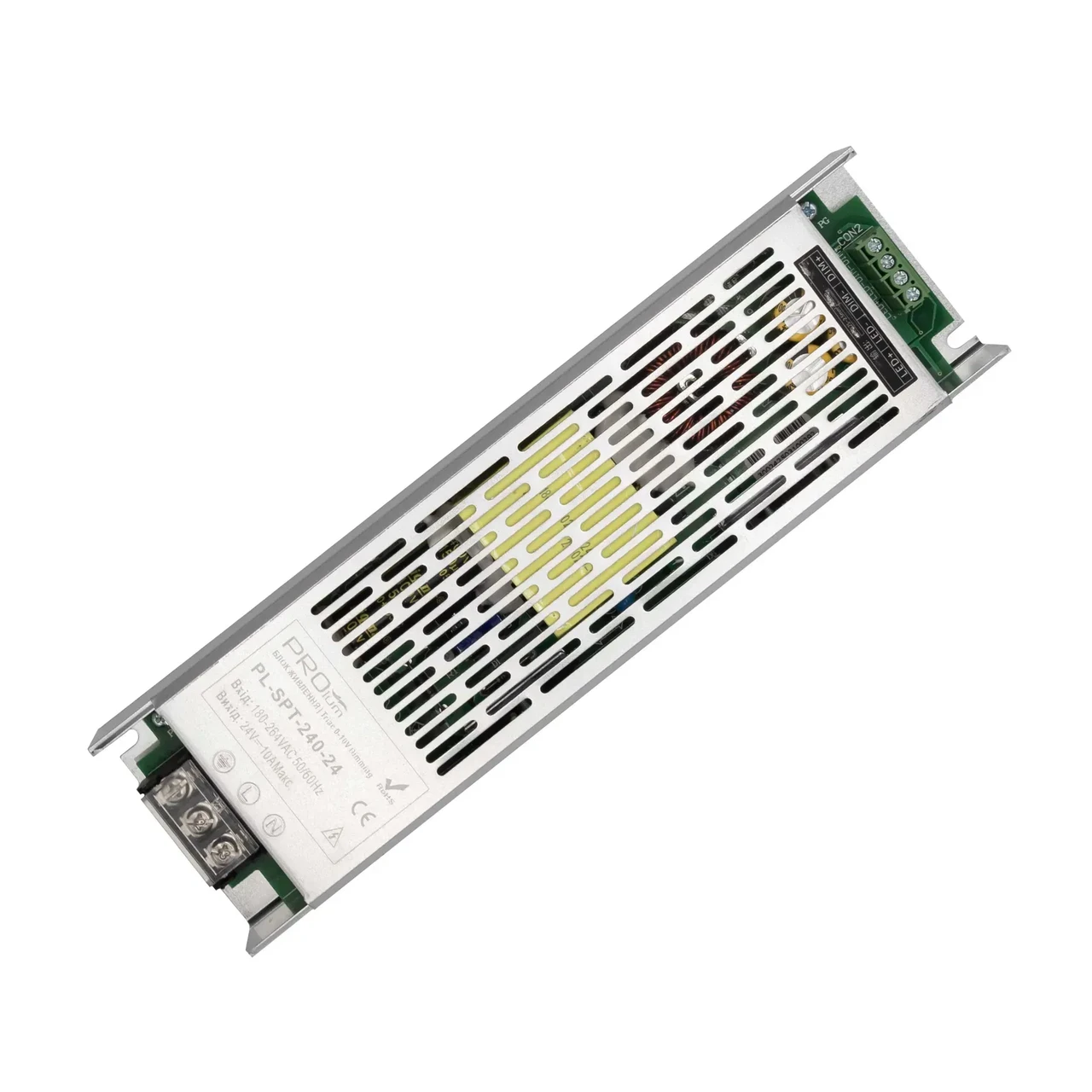 Блок живлення SLIM 24 вольт 240Вт 10А димер Triac 0-10V захист IP20  Series "SPT PRO" PROLUM 252007о