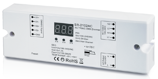 [13468] Декодер AC TRIAC DMX512 Dimmer SR-2102AC 2 канала по 1.2 А SUNRICHER 13468