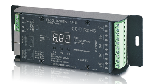 [15493] Декодер SR-2102BEA-RJ45 -4CH DMX512 12-36 вольт 4 канала SUNRICHER 15493