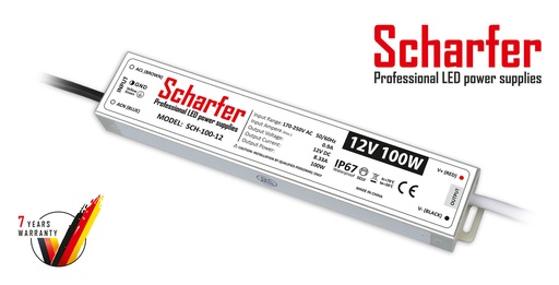 [SCH-12-100] Блок живлення 12 вольт 100Вт 8,33А SCH-12-100 герметичний IP67 Professional LED power supplies Scharfer