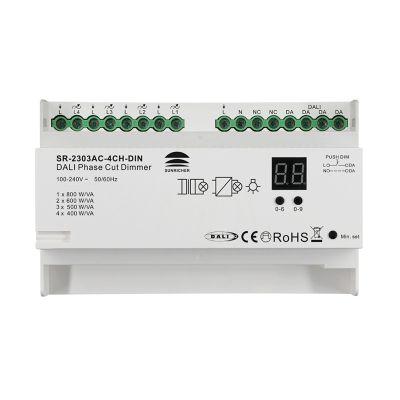 [22042] Фазовий димер TRIAC 220 вольт з інтерфейсом керування DALI SR-2303AC-4CH-DIN SUNRICHER 22042