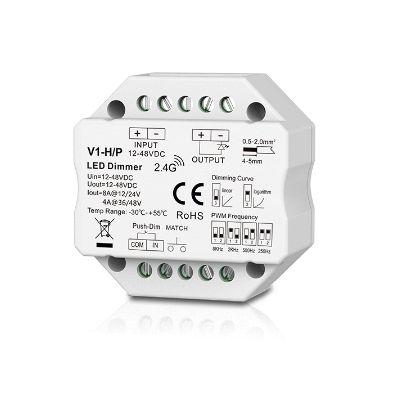 [20371] LED контролер RFдимер  V1-H/P регулювання RFпультом або клавіші Push Dim 1канал 12-48в по 8А SkyDance  20371